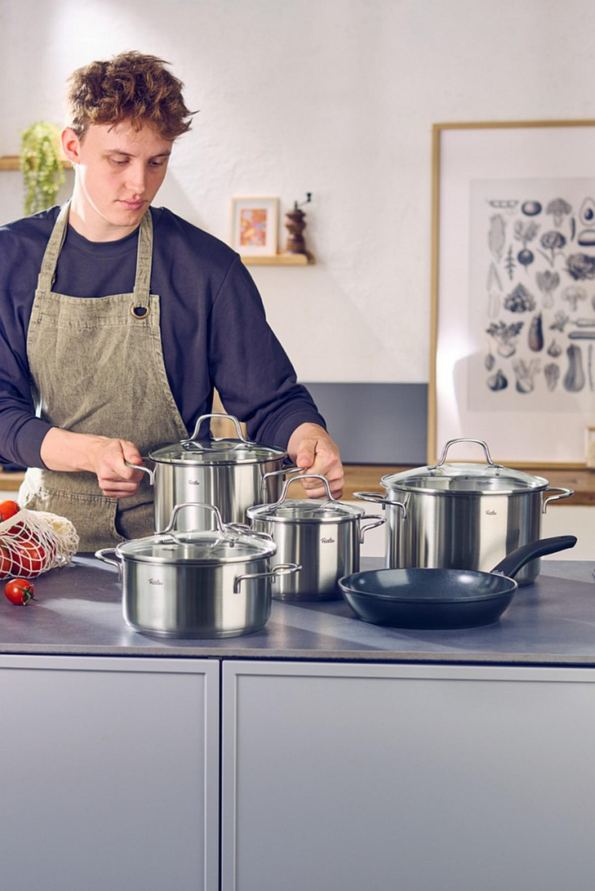 KOCHTOPFSET Sereno 5-teilig  - Edelstahlfarben/Schwarz, Basics, Metall (53/36/33cm) - Fissler