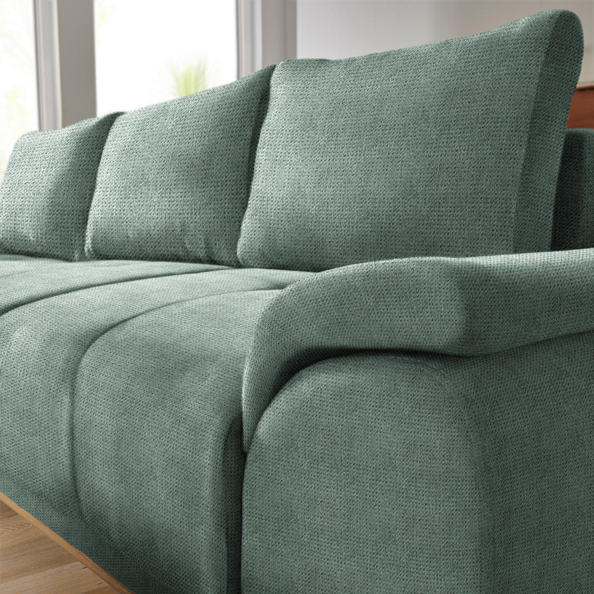 ECKSOFA in Chenille Grün  - Schwarz/Grün, Modern, Textil/Metall (168/262cm) - home24