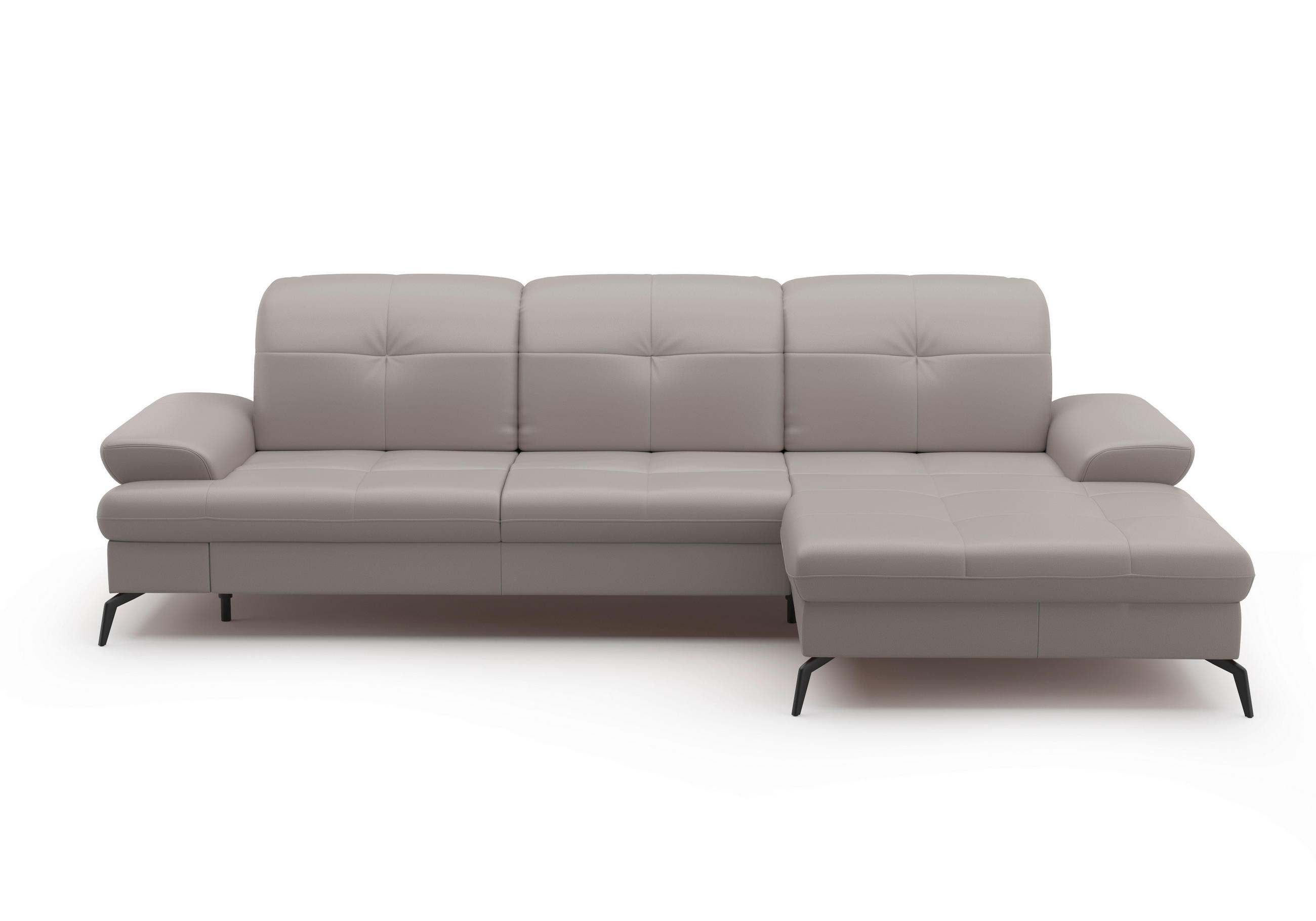 Thumbnail - Sit & More Ecksofa, Hellgrau, Leder, Echtleder, Nappaleder, 4,5-Sitzer, Ottomane rechts, L-Form, 279x185 cm, Goldenes M,...