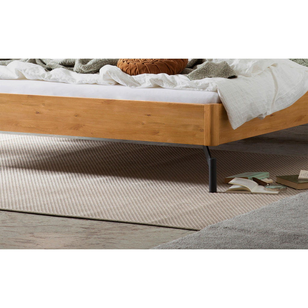 Thumbnail - Hasena Bett, Anthrazit, Grau, Wildeiche, Holz, Wildeiche, massiv, Höhe ca. 22 cm, 140x200 cm, gepolstertes Kopfteil, in ...