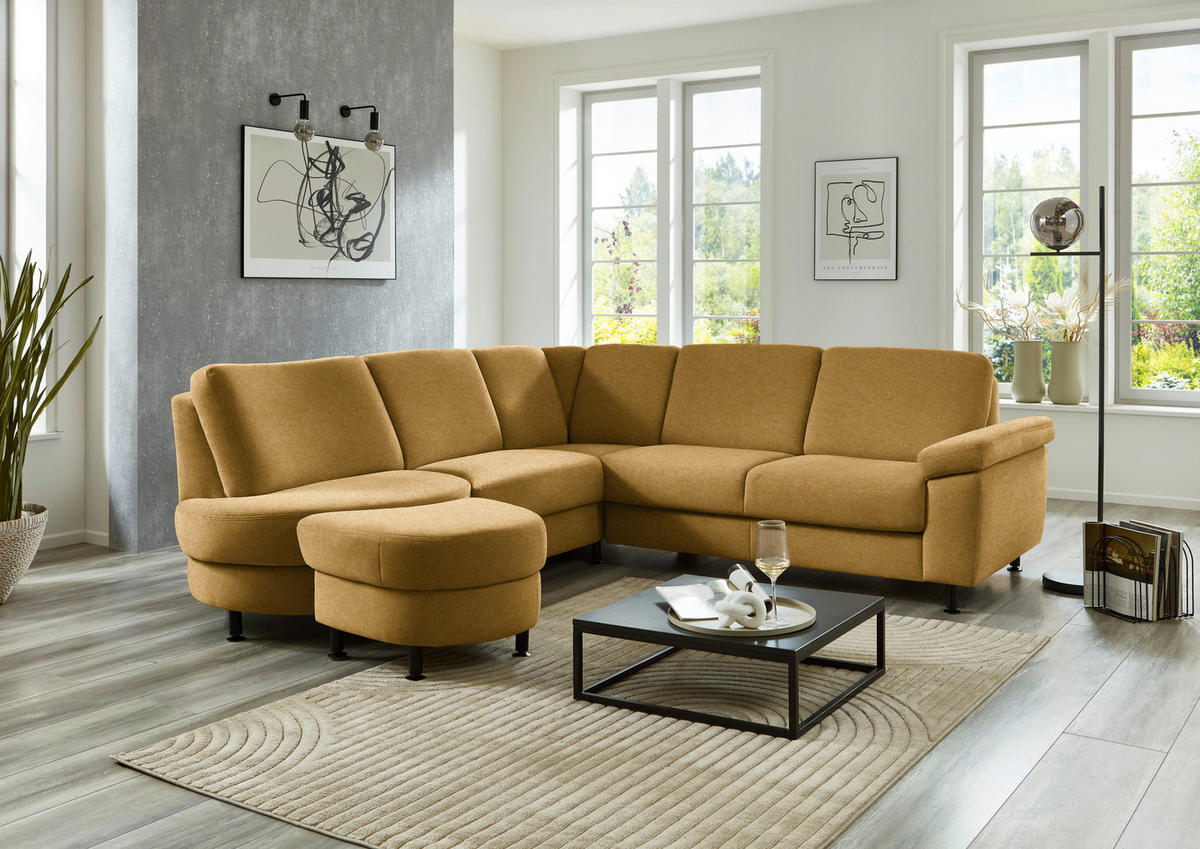 ECKSOFA  in Flachgewebe Currygelb  252/248 cm  - Currygelb/Schwarz, KONVENTIONELL, Textil/Metall (252/248cm) - Beldomo Comfort