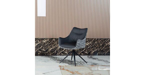 ARMLEHNSTUHL  Sitzfläche 360° drehbar, automatische Rückholfunktion Webstoff Echtleder  - Schwarz, MODERN, Leder/Textil (57/86,5/61,5cm) - Novel