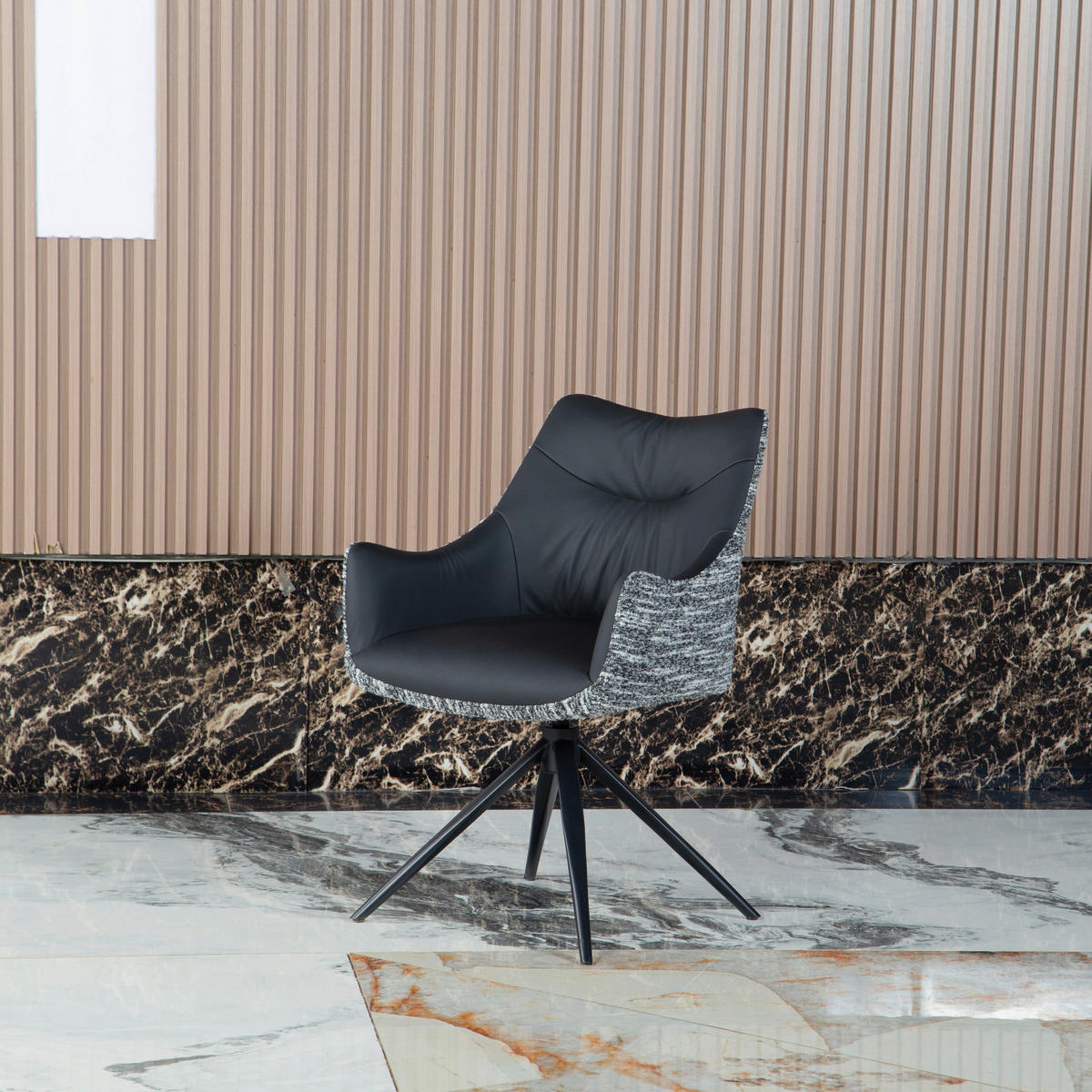 ARMLEHNSTUHL  Sitzfläche 360° drehbar, automatische Rückholfunktion Webstoff Echtleder  - Schwarz, MODERN, Leder/Textil (57/86,5/61,5cm) - Novel