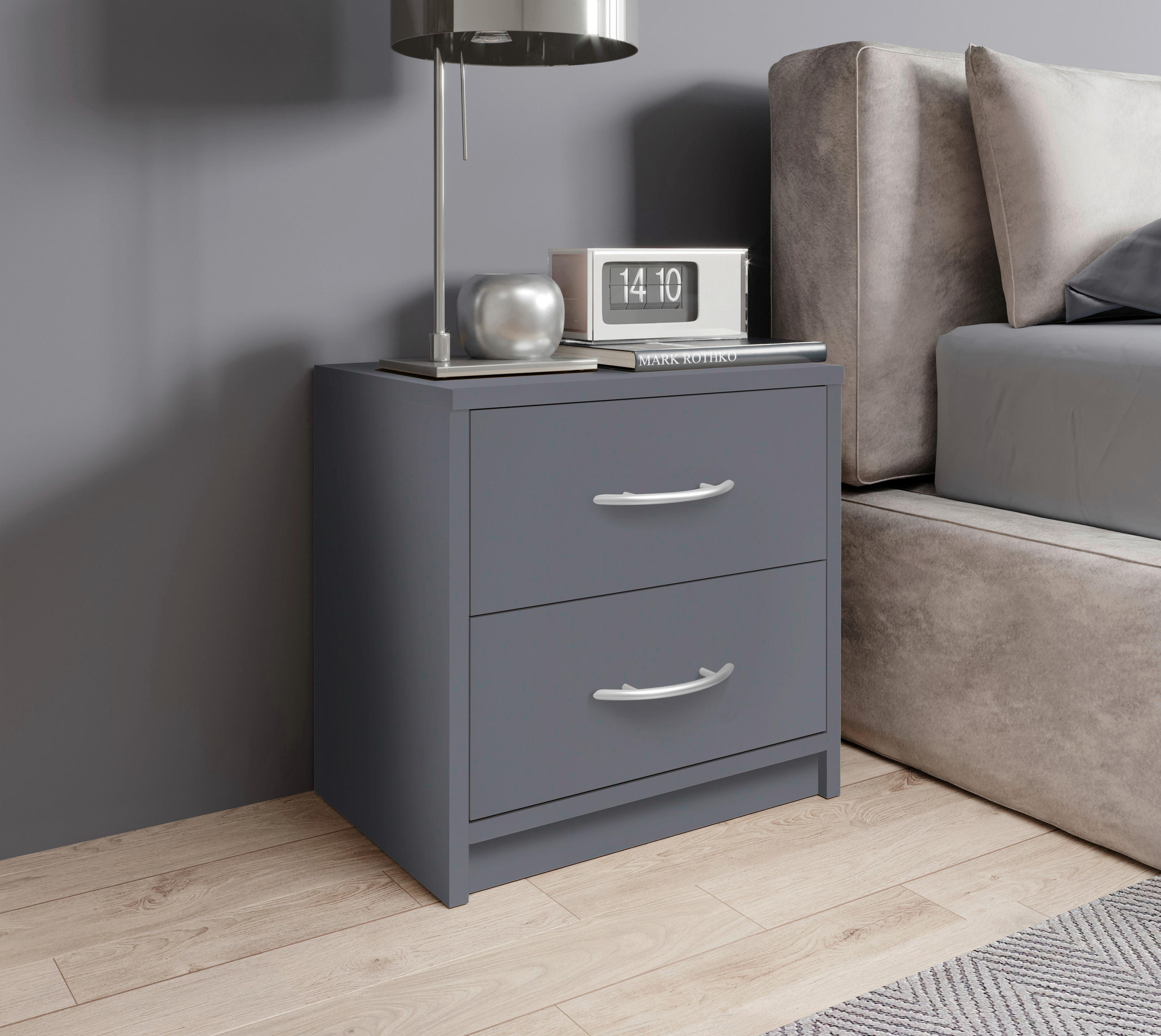 Thumbnail - P & B Nachtschrank, Graphit, Kunststoff, 2 Schublade(n) Schubladen, 38.5x39x28.2 cm, Schlafzimmer, Nachttische