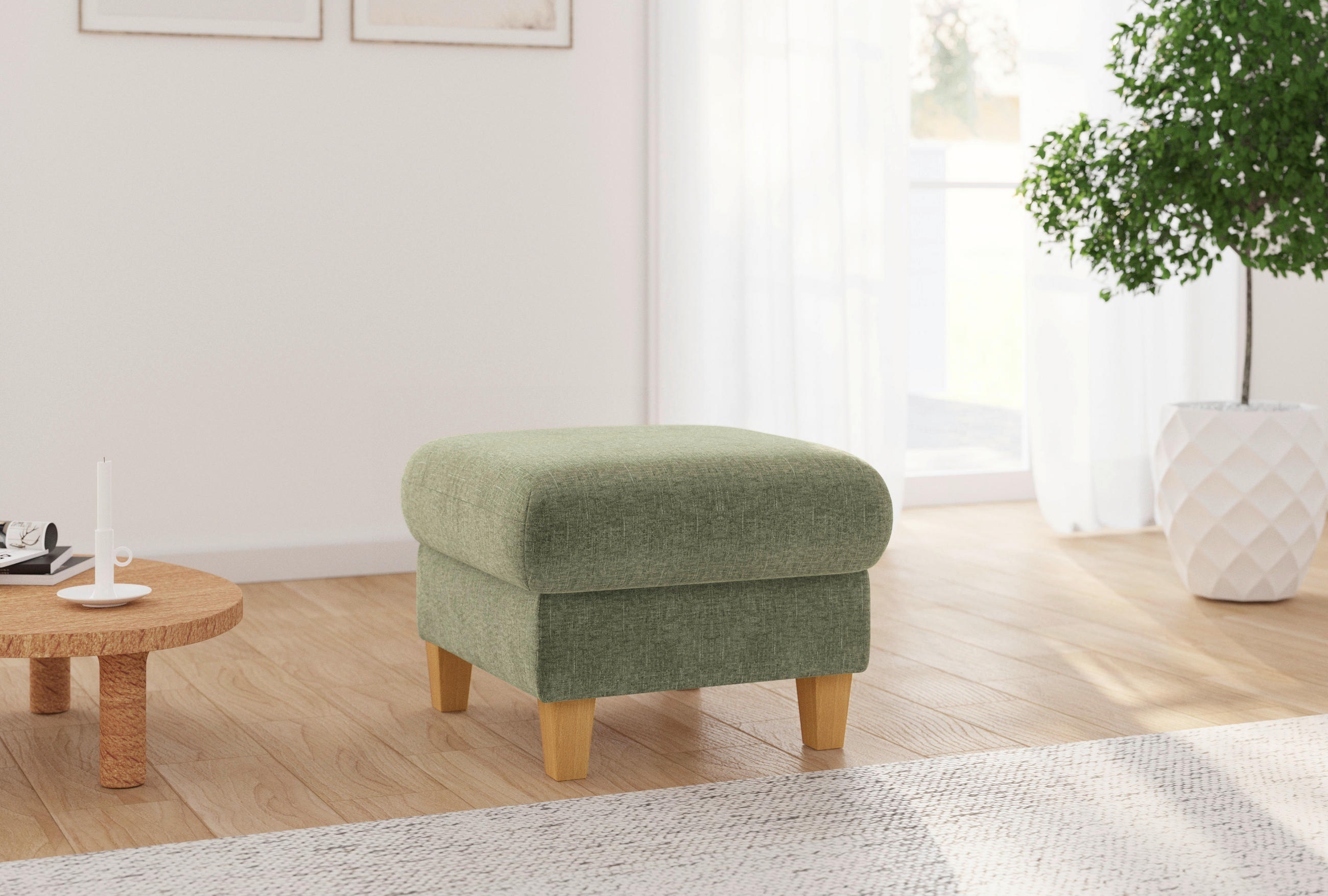 HOCKER Flachgewebe Hellgrün  - Eichefarben/Hellgrün, KONVENTIONELL, Holz/Textil (58/47/58cm) - Sit & More
