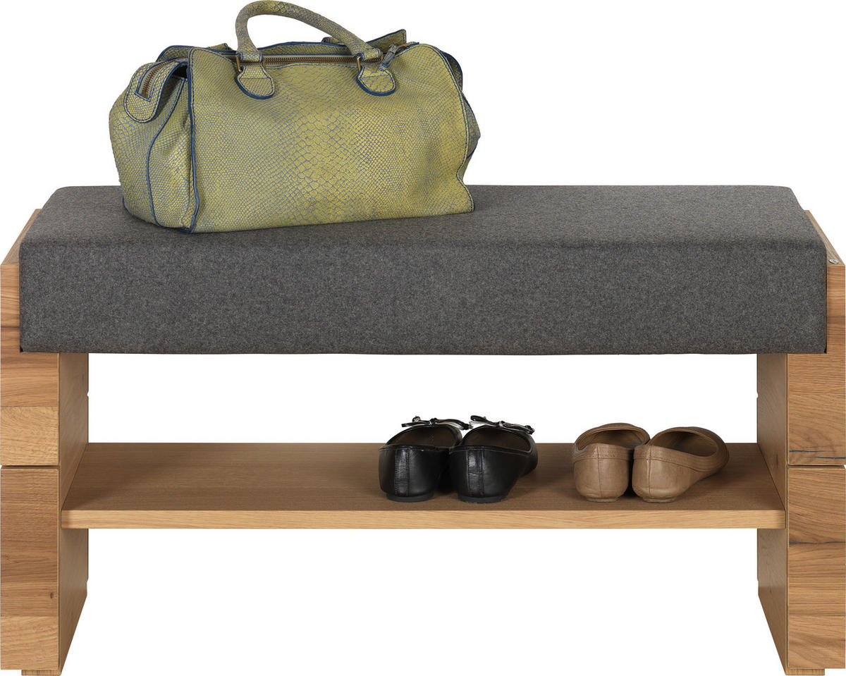 GARDEROBENBANK  in 91/49/38 cm  - Eichefarben/Hellgrau, Natur, Holz/Textil (91/49/38cm) - Voglauer