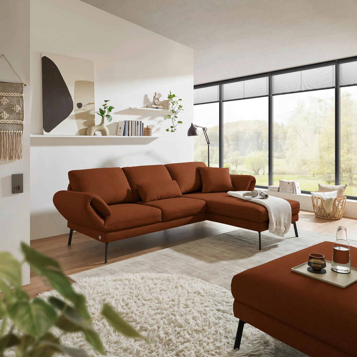 ECKSOFA  in Flachgewebe Kupferfarben  255-365/175-224 cm  - Schwarz/Kupferfarben, Design, Textil/Metall (255-365/175-224cm) - Dieter Knoll