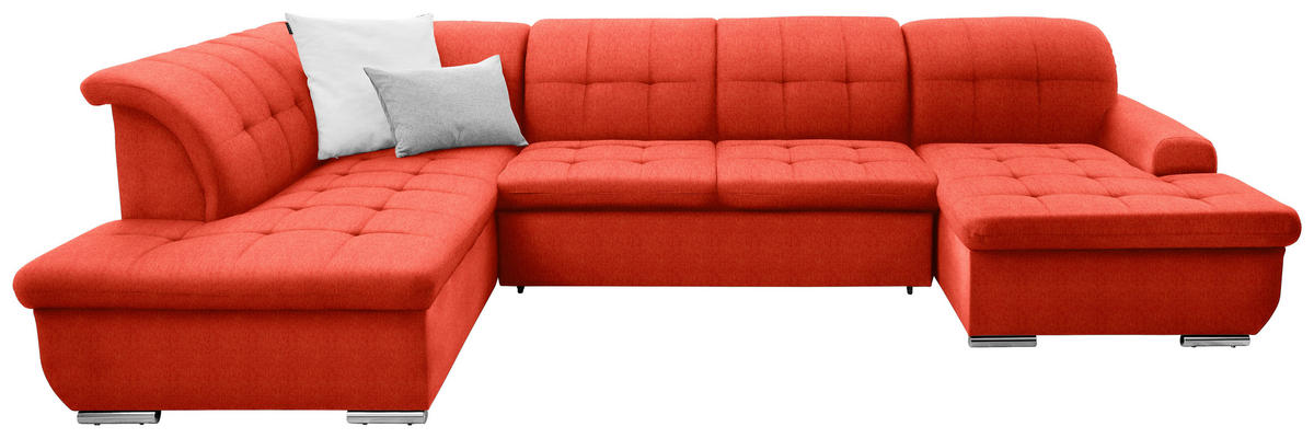 WOHNLANDSCHAFT in Flachgewebe Rot  - Silberfarben/Rot, Design, Textil/Metall (208/342/145cm) - Cantus