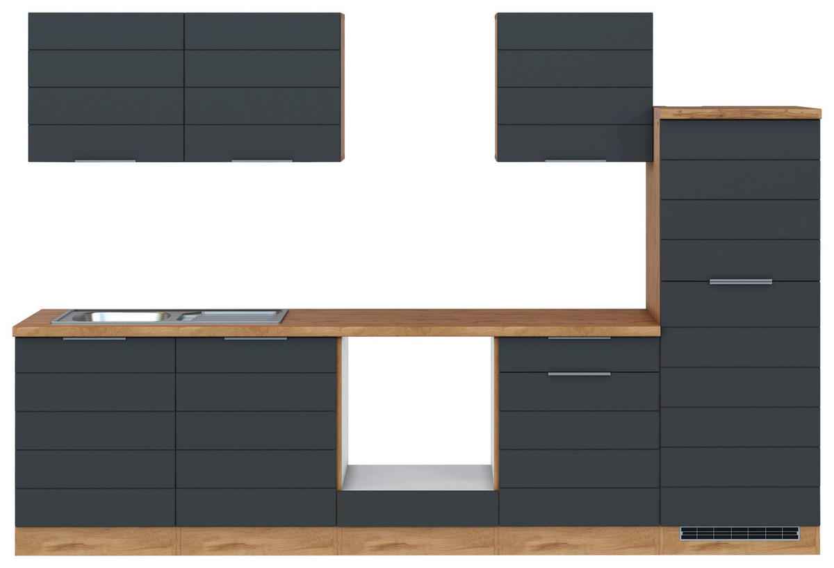KÜCHENLEERBLOCK 300 cm   in Grau, Eiche Wotan  - Eiche Wotan/Grau, Design, Holzwerkstoff/Metall (300cm) - Held