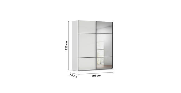 SCHWEBETÜRENSCHRANK 201/223/68 cm 2-türig Grau, Weiß - Schwarz/Weiß, KONVENTIONELL, Glas/Holzwerkstoff (201/223/68cm) - Novel