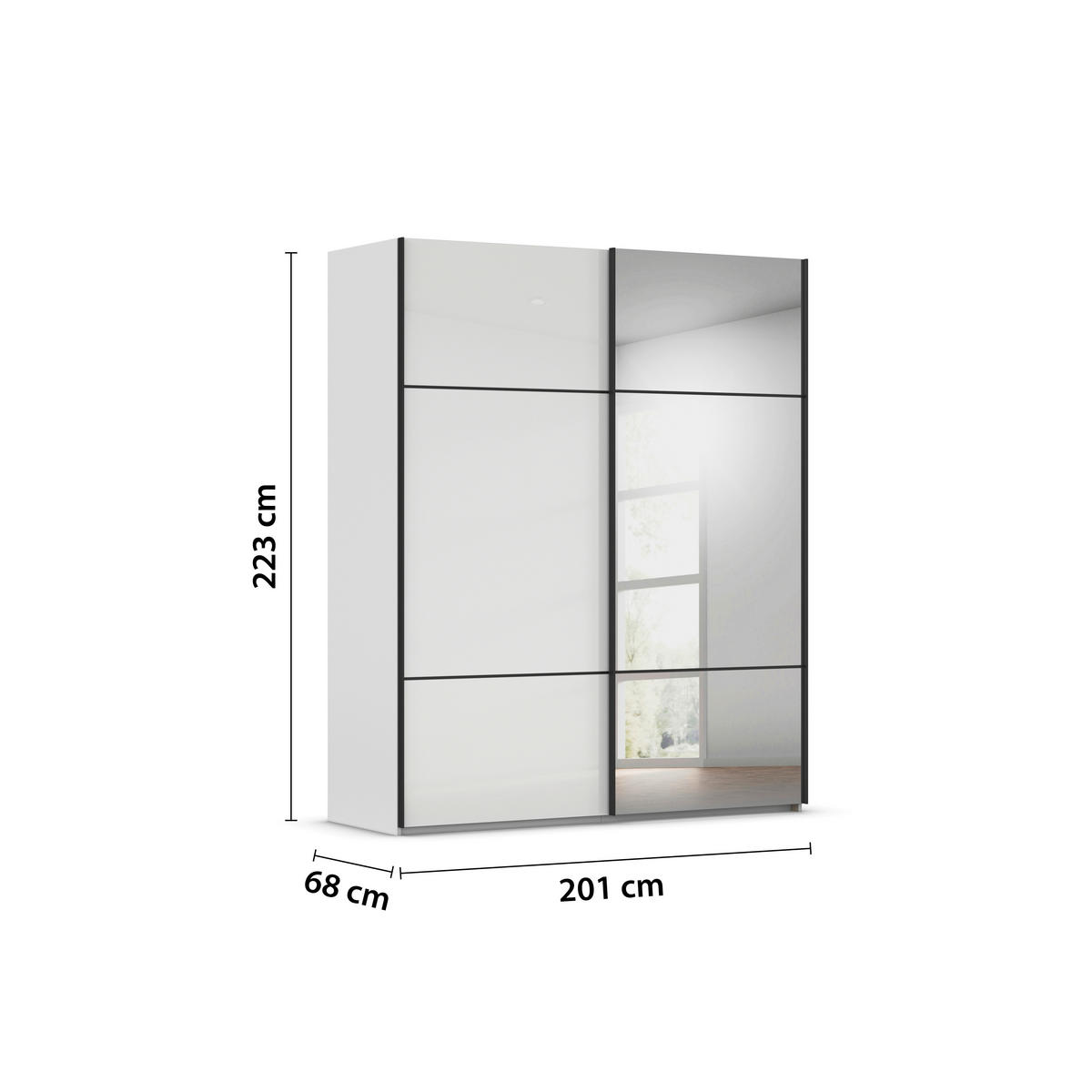 SCHWEBETÜRENSCHRANK 201/223/68 cm 2-türig Grau, Weiß  - Schwarz/Weiß, KONVENTIONELL, Glas/Holzwerkstoff (201/223/68cm) - Novel