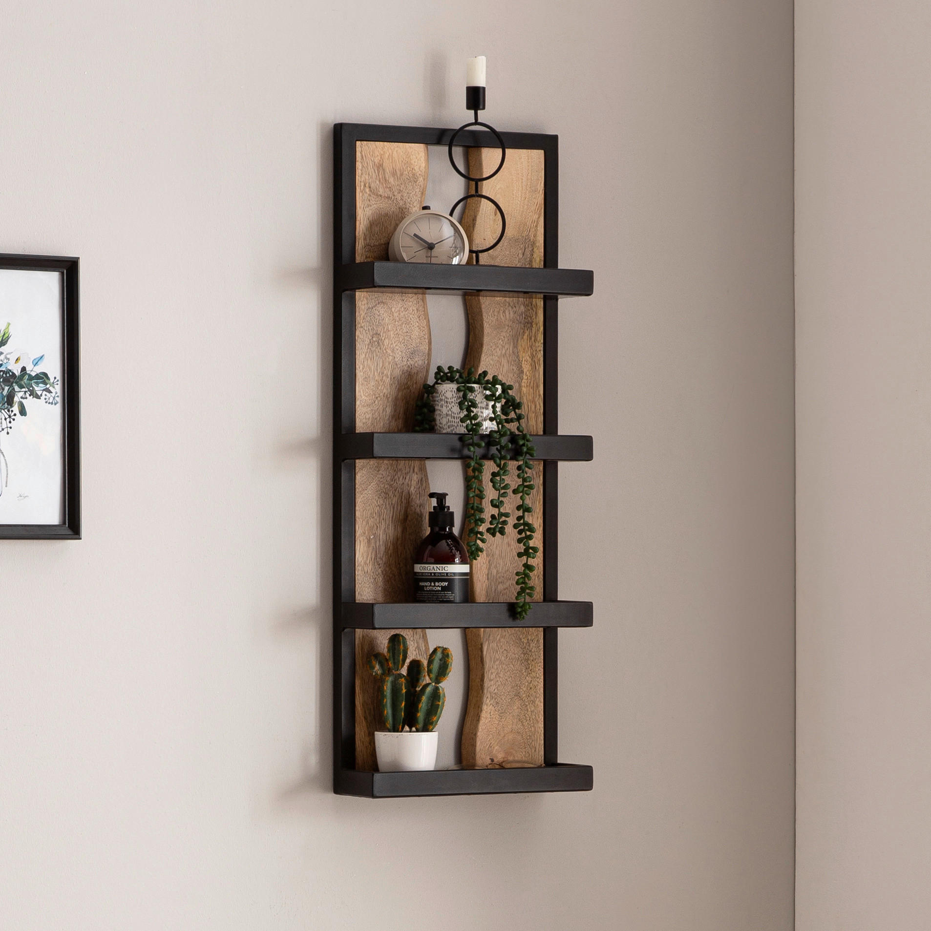 WANDREGAL Mangoholz massiv Braun, Schwarz  - Schwarz/Braun, LIFESTYLE, Holz/Metall (80/30/10cm) - MID.YOU