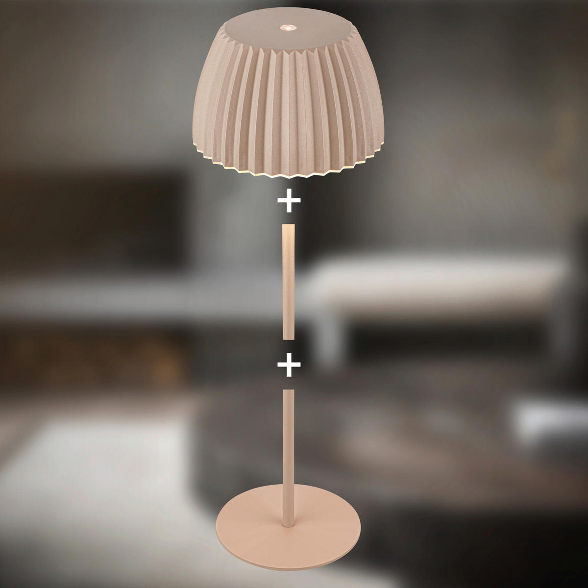 AKKU-TISCHLEUCHTE 14,5/36,5 cm  - Beige, Basics, Kunststoff/Metall (14,5/36,5cm)