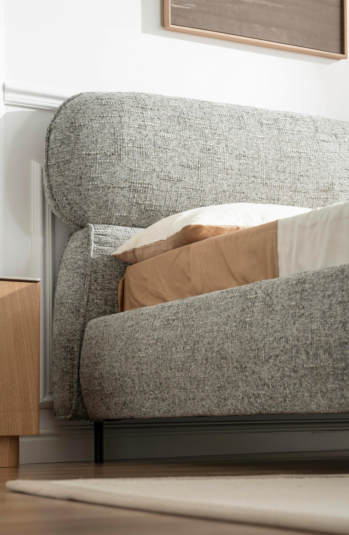 POLSTERBETT gepolstertes Kopfteil, Lattenrost 140/200 cm  in Grau  - Eichefarben/Schwarz, Design, Holz/Textil (140/200cm) - Boxxx