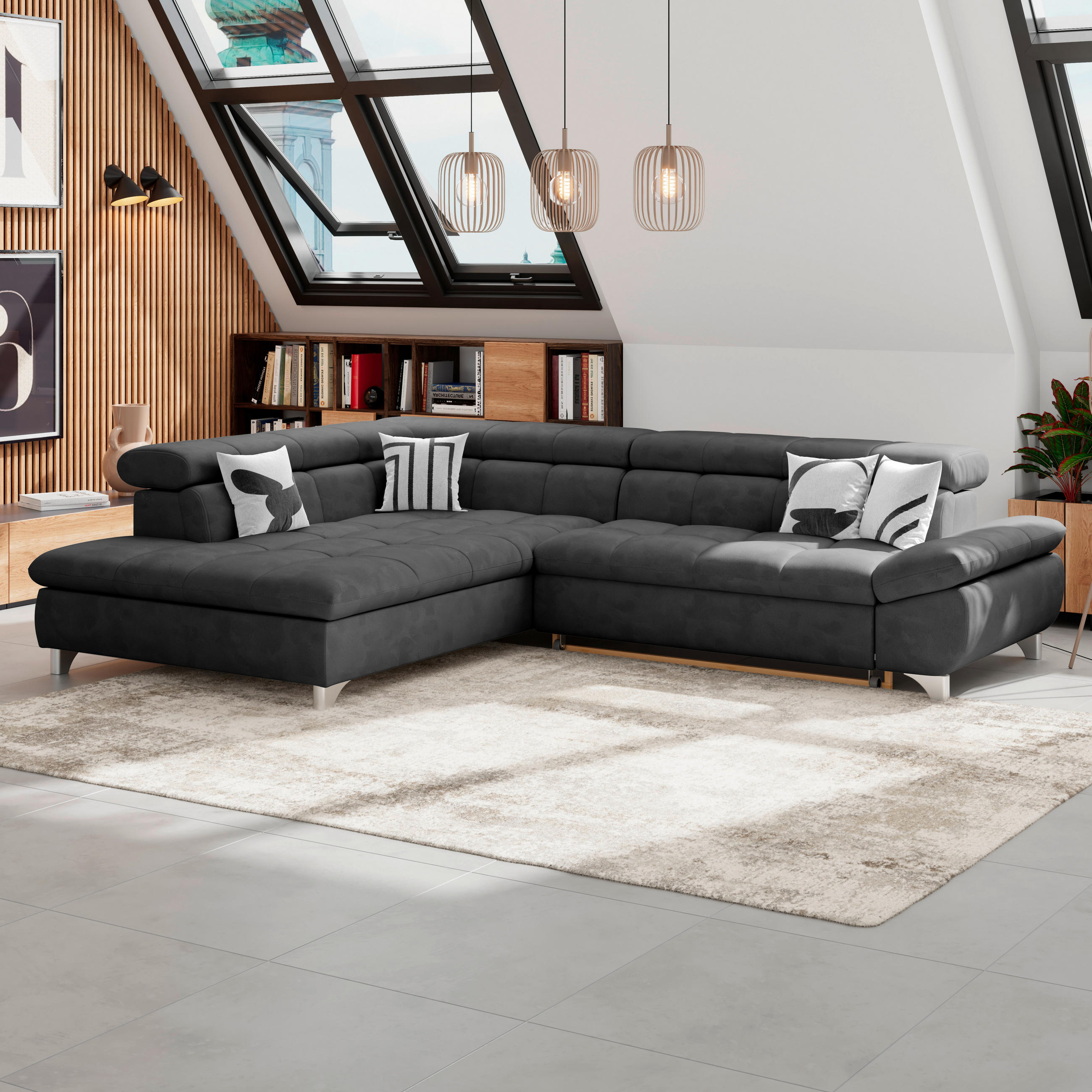 ECKSOFA Anthrazit Chenille  - Chromfarben/Anthrazit, KONVENTIONELL, Textil/Metall (234/312cm) - Livetastic