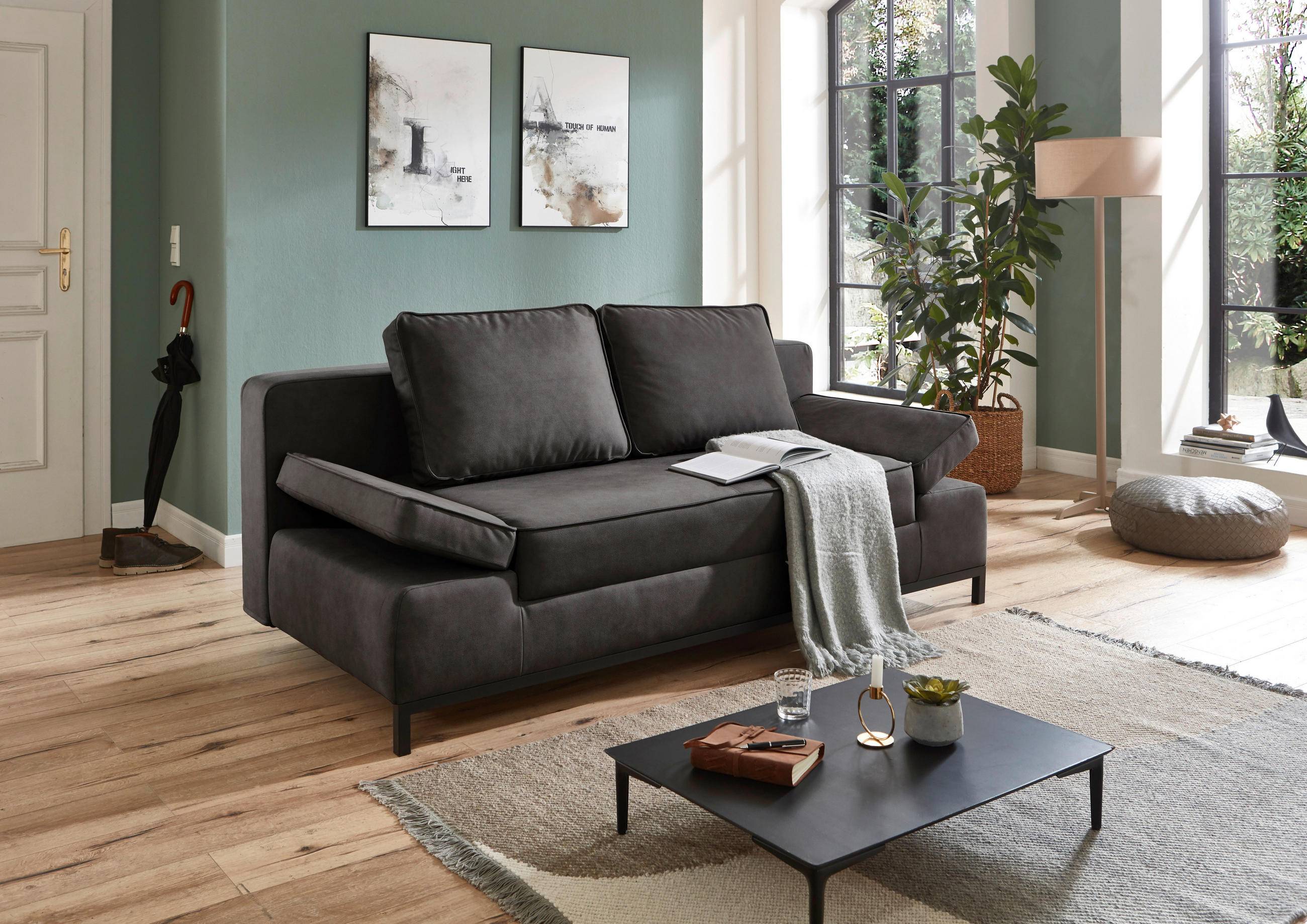 SCHLAFSOFA Mikrofaser Anthrazit  - Anthrazit/Schwarz, KONVENTIONELL, Kunststoff/Textil (202/90/97cm) - Carryhome