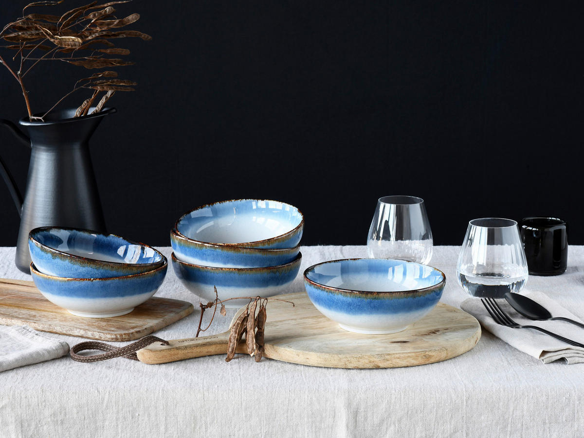 SCHÜSSELSET Cascade 6-teilig  - Blau, Design, Keramik - Creatable