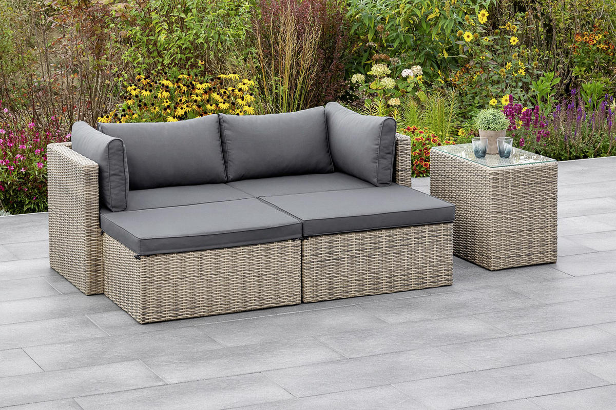 LOUNGEGARNITUR 12-teilig   88/65/68 cm Aluminium  - Dunkelgrau/Grau, KONVENTIONELL, Glas/Kunststoff (88/65/68cm) - Gardenson