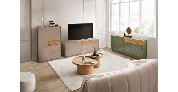 LOWBOARD Taupe, Eichefarben  207/69/42 cm  - Taupe/Eichefarben, Design, Glas/Holz (207/69/42cm) - Novel