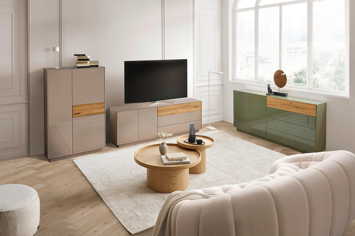 LOWBOARD Taupe, Eichefarben  207/69/42 cm  - Taupe/Eichefarben, Design, Glas/Holz (207/69/42cm) - Novel