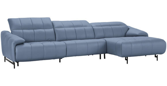 ECKSOFA in Echtleder Hellblau 313/165 cm - Schwarz/Hellblau, Design, Leder/Metall (313/165cm) - Emilio Belluti
