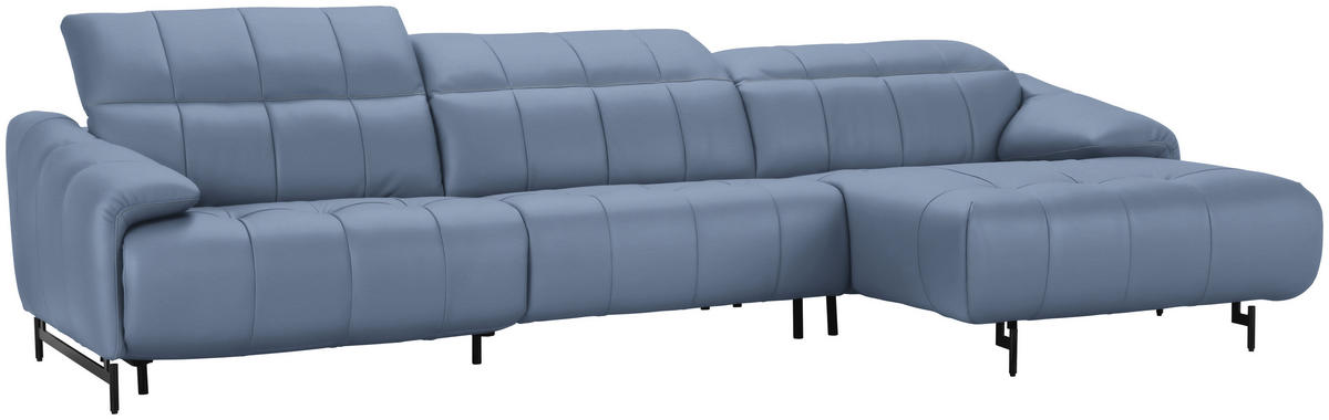ECKSOFA in Echtleder Hellblau  313/165 cm  - Schwarz/Hellblau, Design, Leder/Metall (313/165cm) - Emilio Belluti