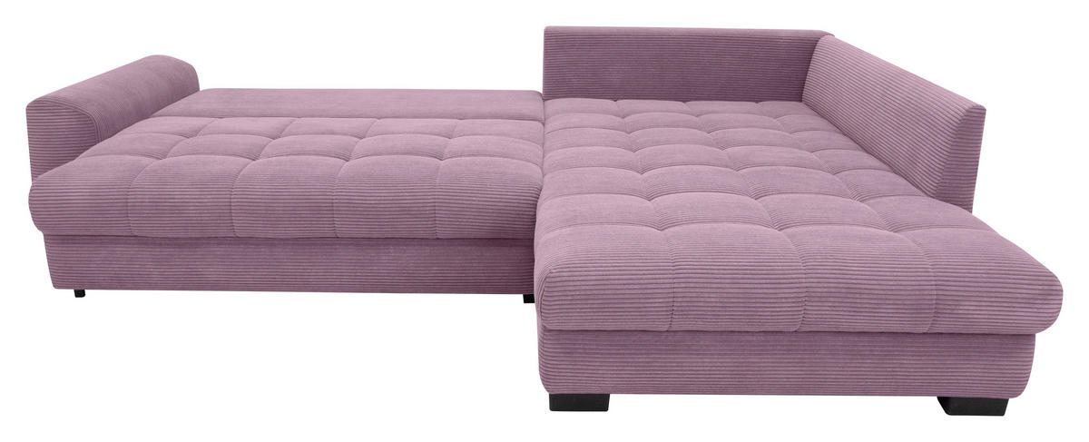 ECKSOFA Lila Cord Rückenkissen, Armlehnenkissen, Bettkasten, Schlaffunktion, Rücken echt, Liegefläche im Originalstoff  - Lila/Schwarz, KONVENTIONELL, Kunststoff/Textil (304/212cm) - Carryhome