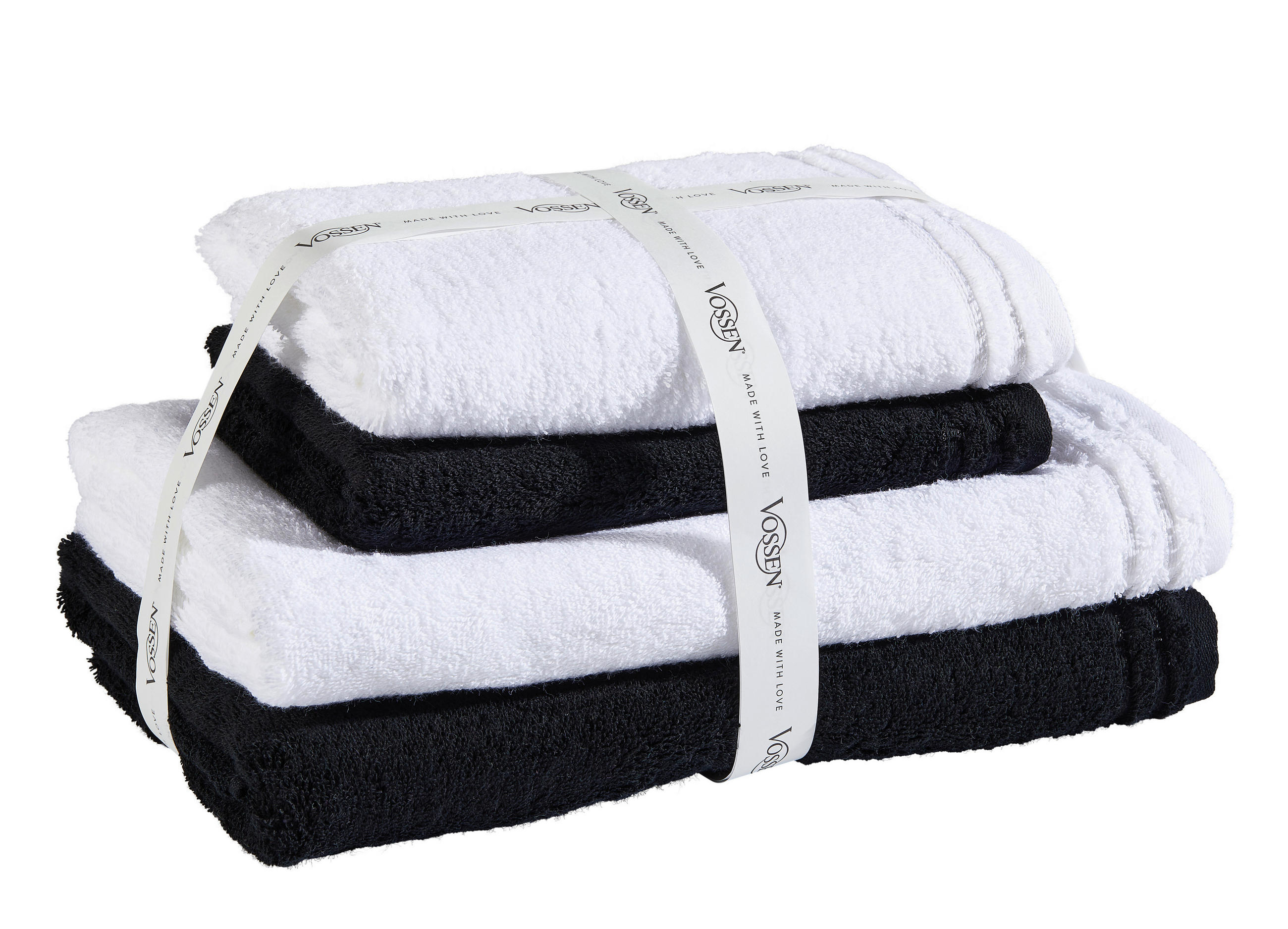 FROTTIERSET SET CALYPSO FEELING Schwarz, Weiß 4-teilig  - Schwarz/Weiß, Basics, Textil - Vossen