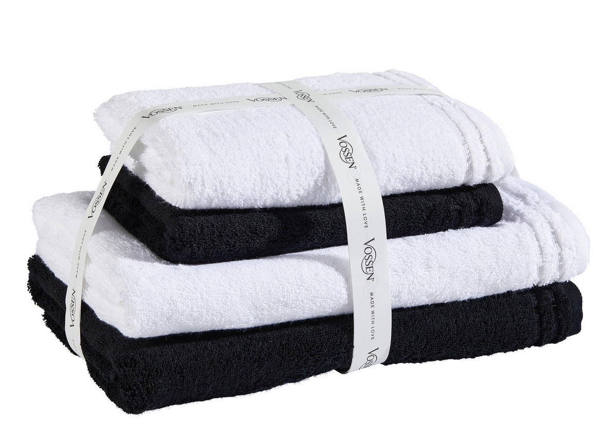 FROTTIERSET SET CALYPSO FEELING Schwarz, Weiß 4-teilig  - Schwarz/Weiß, Basics, Textil - Vossen