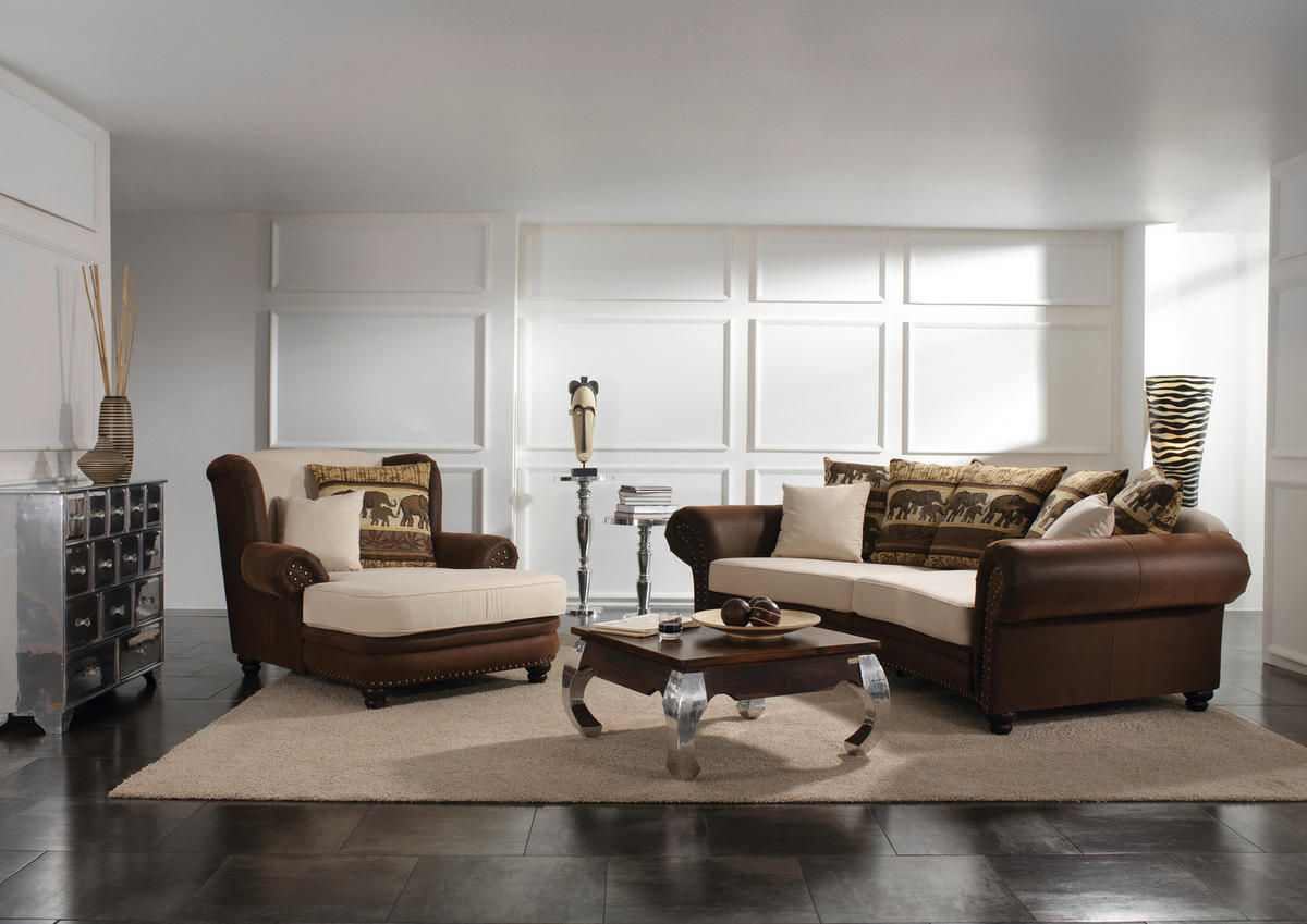 XXL-SESSEL in Lederlook, Webstoff Braun, Beige  - Beige/Braun, Romantik / Landhaus (125/100/140cm) - Landscape