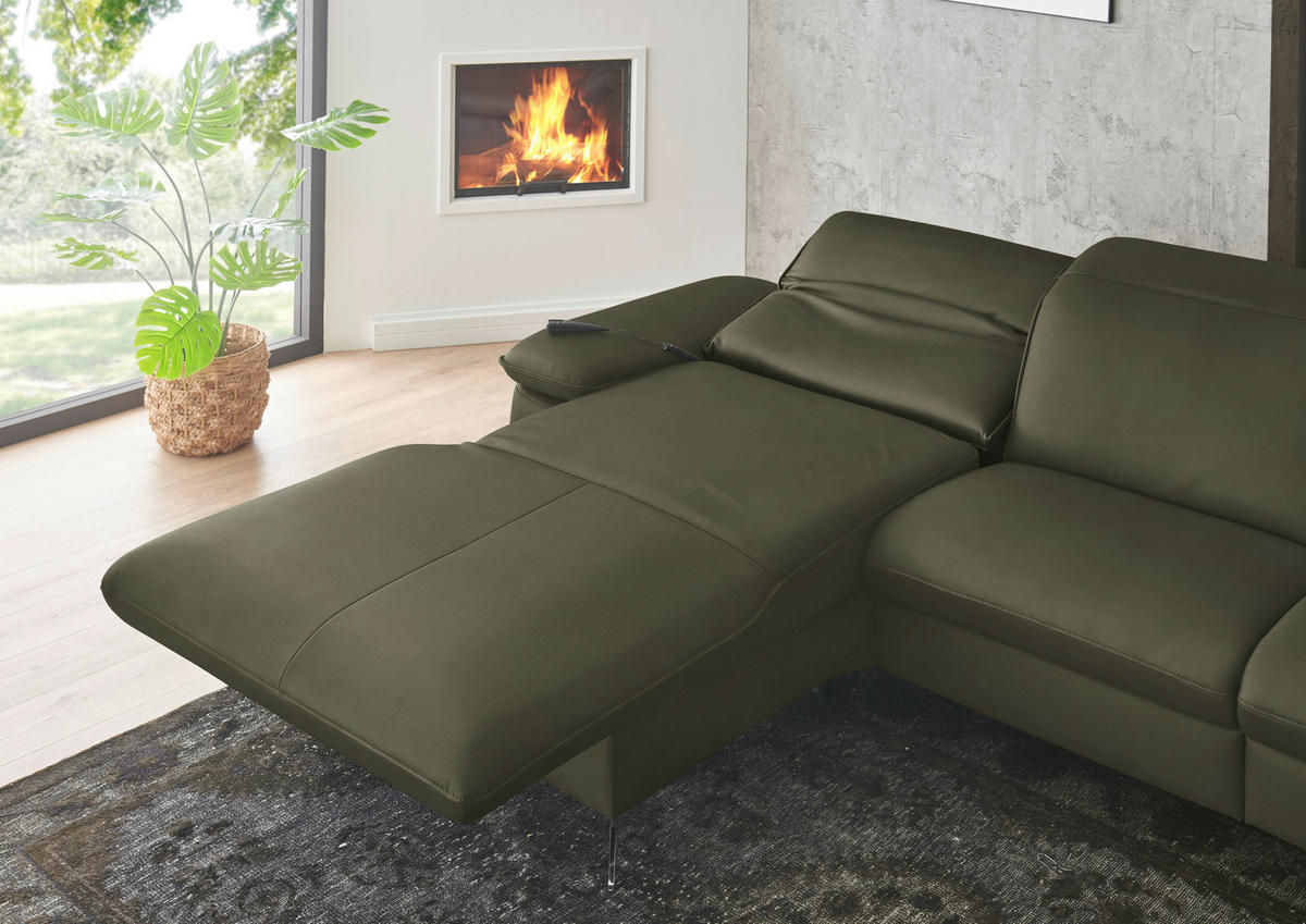 ECKSOFA  Echtleder Graugrün  - Schwarz/Graugrün, Design, Leder/Metall (169/307cm) - Beldomo Premium
