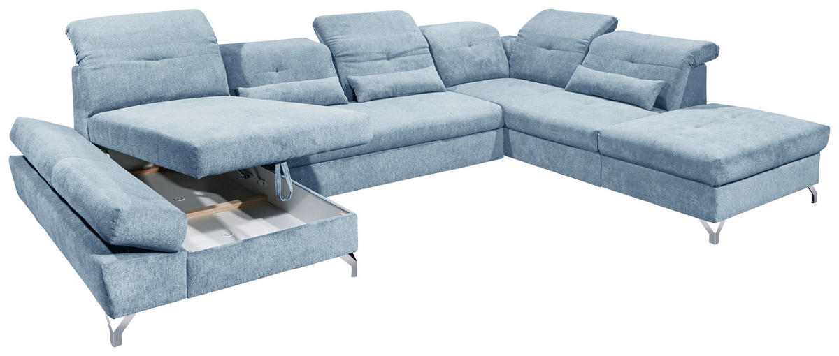 WOHNLANDSCHAFT in Mikrovelours Blau  - Blau/Silberfarben, MODERN, Textil/Metall (168/350/245cm) - MID.YOU