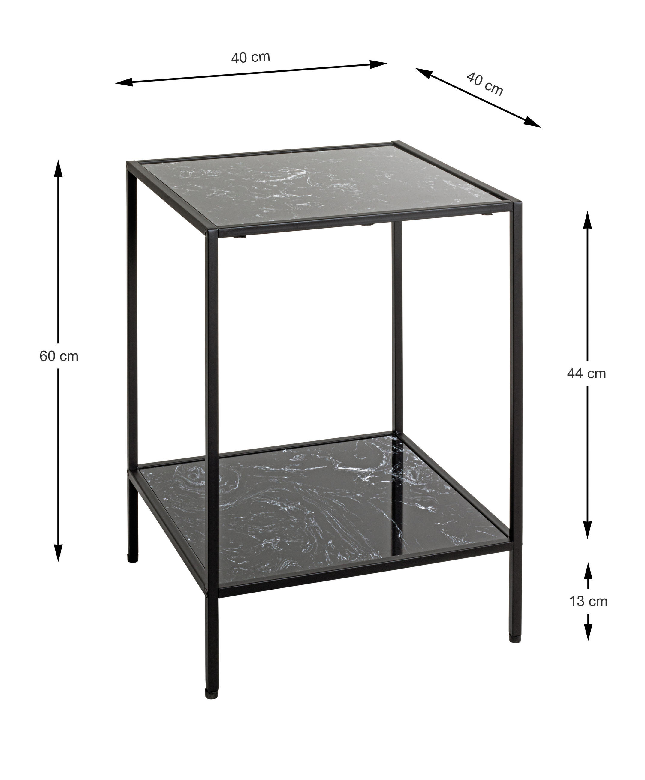 Thumbnail - Xxxl Beistelltisch, Schwarz, Metall, Holzwerkstoff, Marmoroptik, quadratisch, eckig, Flachrohr, 40x60x40 cm, Wohnzimmer,...