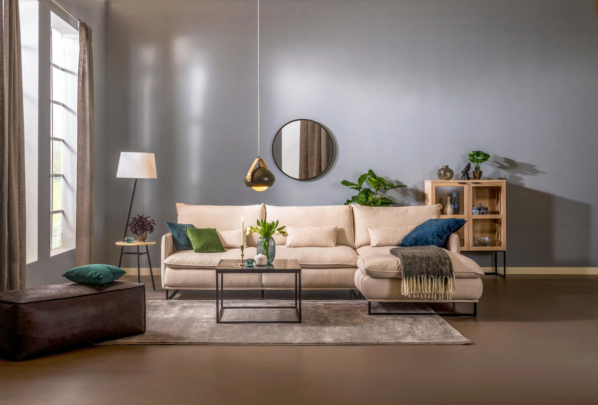 SOFFA i beige  - beige/svart, Modern, metall/trä (312/98/193cm) - Novel
