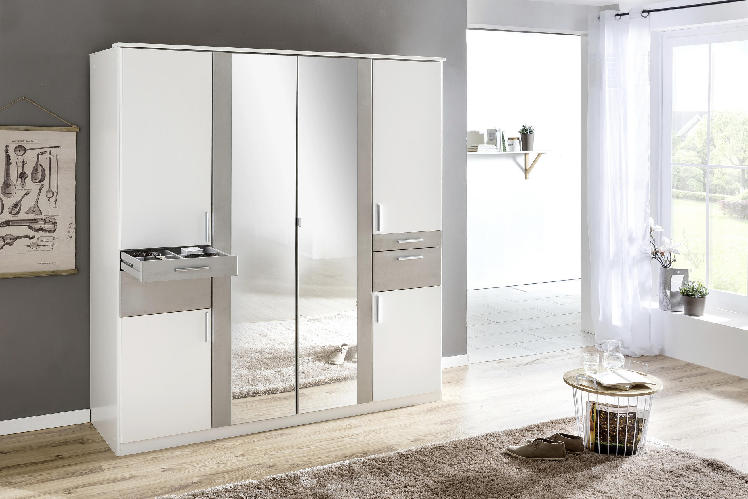 ORMAR ZA ODEĆU siva, bela  180/198/58 cm  - boja aluminijuma/siva, Dizajnerski, pločasti materijal/plastika (180/198/58cm) - Ti'me