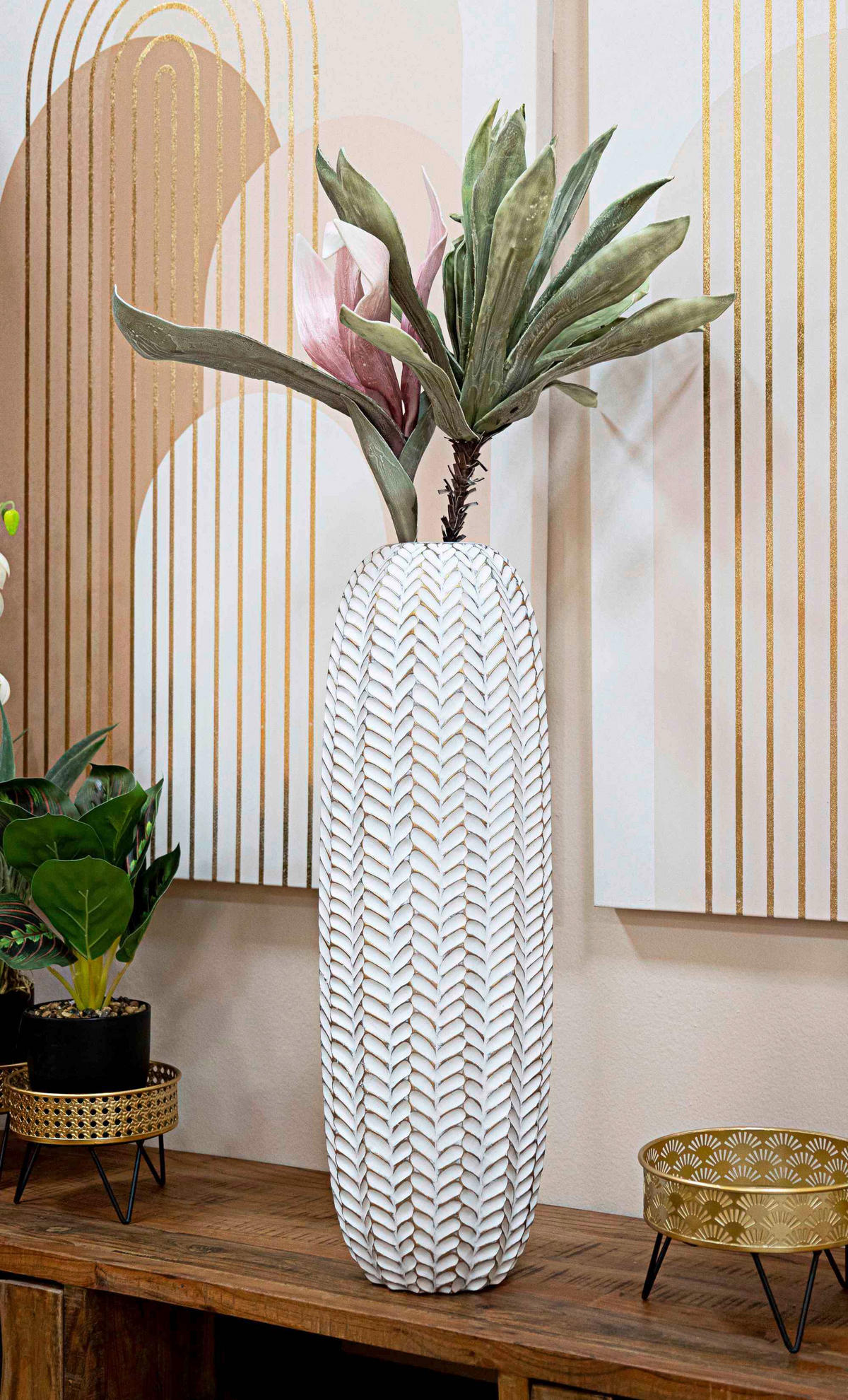 Vase Resina Leaf  - Goldfarben/Weiß, Basics, Kunststoff (20/67/20  cm)