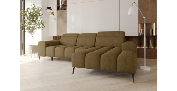 ECKSOFA Olivgrün Flachgewebe Rücken echt, Kopfteilverstellung, Sitztiefenverstellung  - Schwarz/Olivgrün, KONVENTIONELL, Kunststoff/Textil (273/171cm) - Carryhome