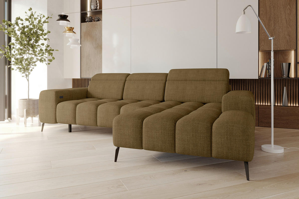 ECKSOFA Olivgrün Flachgewebe Rücken echt, Kopfteilverstellung, Sitztiefenverstellung  - Schwarz/Olivgrün, KONVENTIONELL, Kunststoff/Textil (273/171cm) - Carryhome