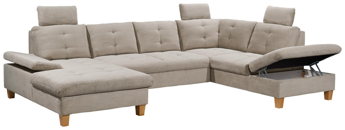 WOHNLANDSCHAFT Grau Cord  - Eichefarben/Grau, KONVENTIONELL, Holz/Textil (170/324/220cm) - MID.YOU