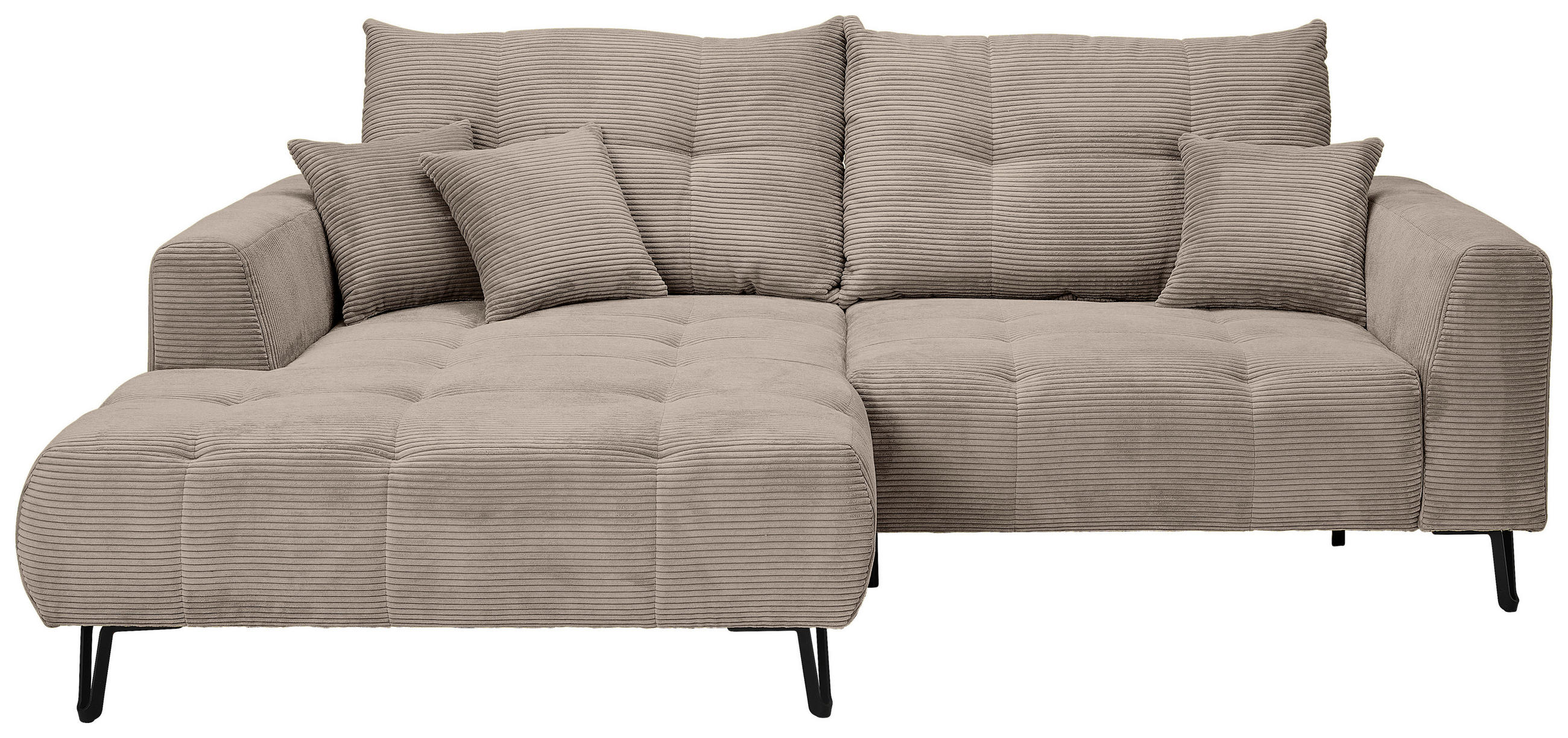 ECKSOFA Taupe Cord  - Taupe/Schwarz, KONVENTIONELL, Textil/Metall (185/250cm) - Carryhome