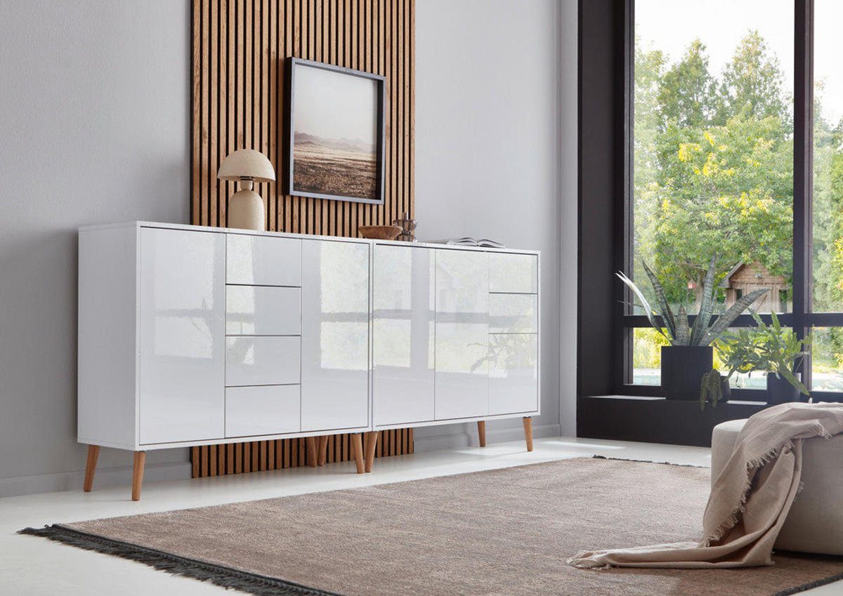 SIDEBOARD Mailand Set 13 + HF  in 211/86/33 cm  - Weiß Hochglanz/Weiß, MODERN, Holz/Holzwerkstoff (211/86/33cm) - MID.YOU