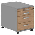 ROLLCONTAINER Grau, Eichefarben, Alufarben  - Eichefarben/Alufarben, KONVENTIONELL, Holzwerkstoff/Metall (42,7/54,4/60cm) - Moderano