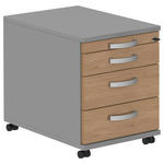 ROLLCONTAINER Grau, Eichefarben, Alufarben  - Eichefarben/Alufarben, KONVENTIONELL, Holzwerkstoff/Metall (42,7/54,4/60cm) - Moderano
