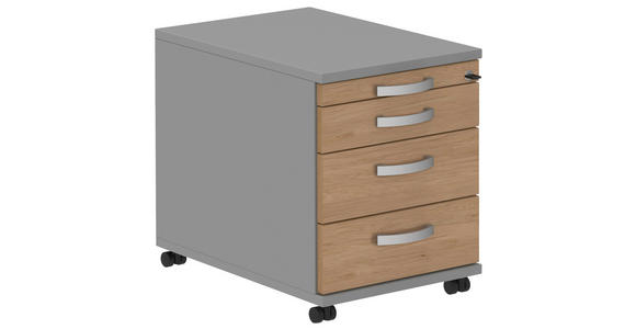 ROLLCONTAINER Grau, Eichefarben, Alufarben - Eichefarben/Alufarben, KONVENTIONELL, Holzwerkstoff/Metall (42,7/54,4/60cm) - Moderano