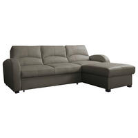 ECKSOFA Schlammfarben Echtleder Lederlook Bettkasten, Schlaffunktion, Rücken echt  - Schlammfarben/Schwarz, Design, Leder/Kunststoff (227/168cm) - Livetastic