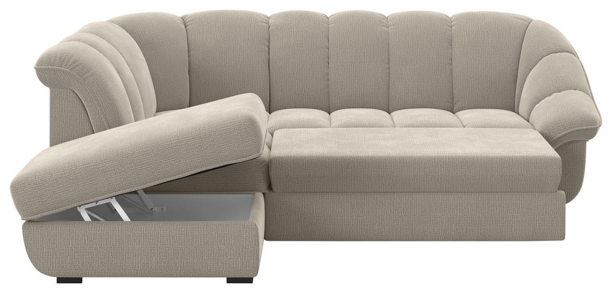 ECKSOFA Graubraun Chenille Bettkasten, Schlaffunktion, Rücken echt  - Graubraun/Schwarz, KONVENTIONELL, Kunststoff/Textil (222/260cm) - Welnova