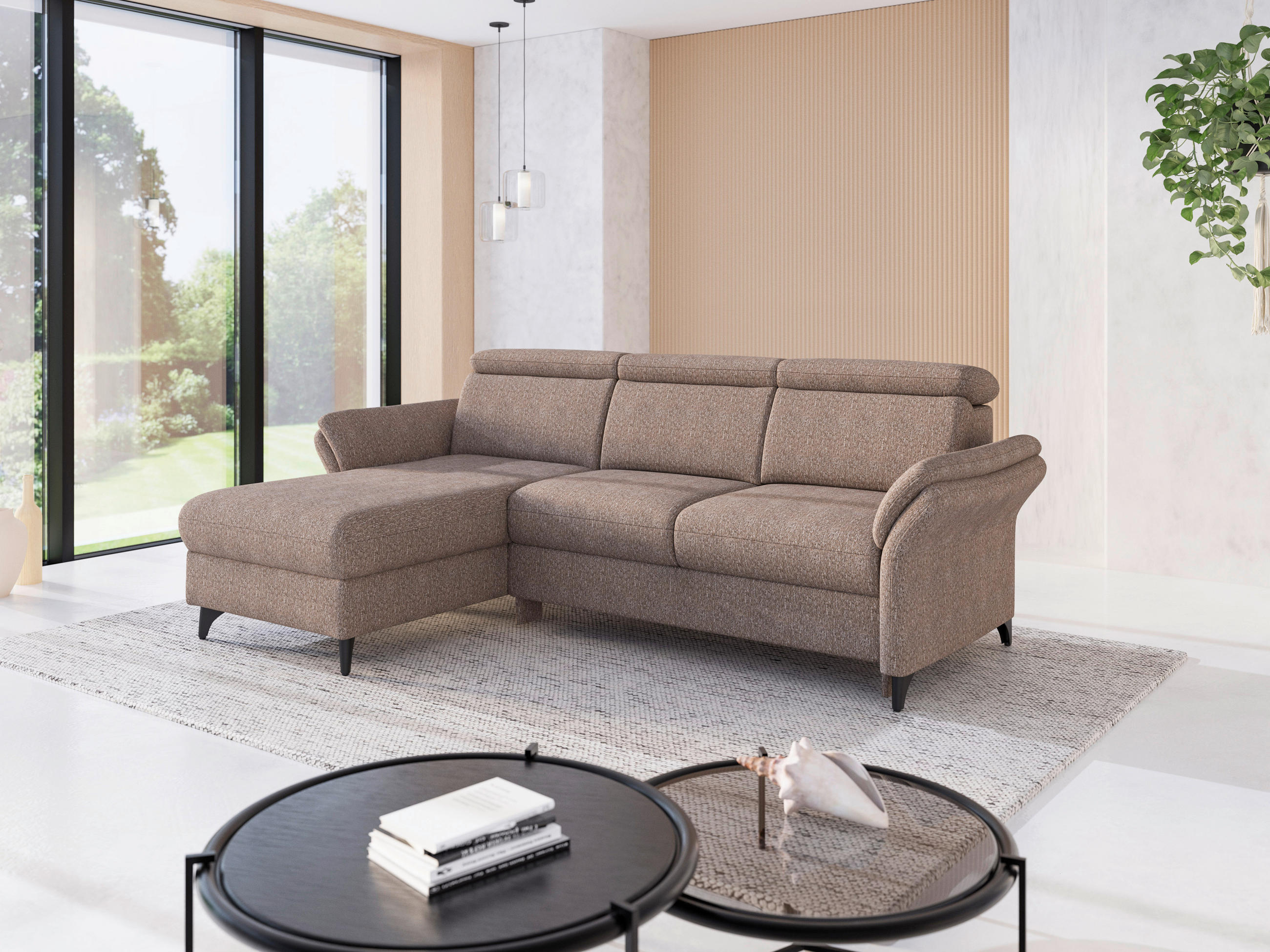 ECKSOFA Chenille Cappuccino  - Schwarz/Cappuccino, Konventionell, Textil/Metall (166/253cm) - Sit & More