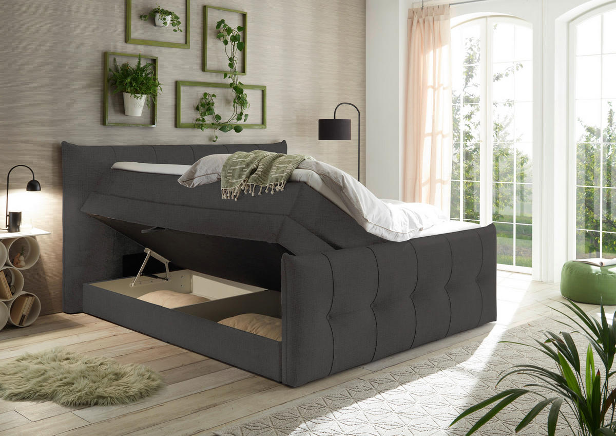 BOXSPRINGBETT 180/200 cm  in Schwarz, Graphitfarben  - Schwarz/Graphitfarben, Basics, Holzwerkstoff/Kunststoff (180/200cm) - Esposa