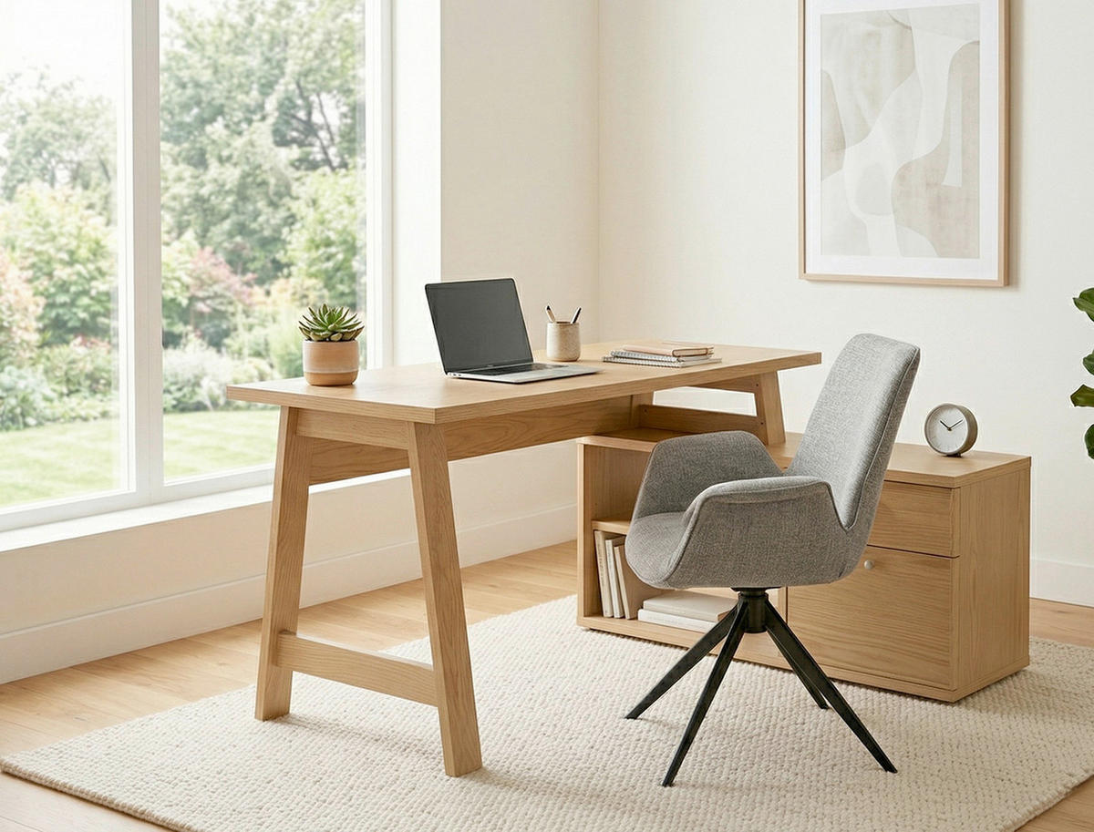 ECKSCHREIBTISCH  Eichefarben Kabeldurchlass, Stauraum, seitenverkehrt montierbar  - Eichefarben/Silberfarben, KONVENTIONELL, Holzwerkstoff/Metall (150/75/105cm) - MID.YOU