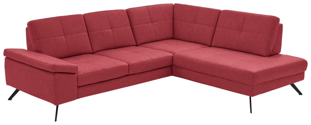 ECKSOFA in Lederlook, Mikrofaser Rot  - Rot/Schwarz, Design, Textil/Metall (261/220cm) - Beldomo System
